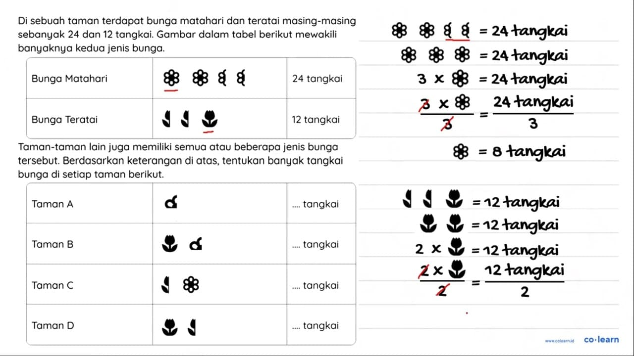 Di sebuah taman terdapat bunga matahari dan teratai