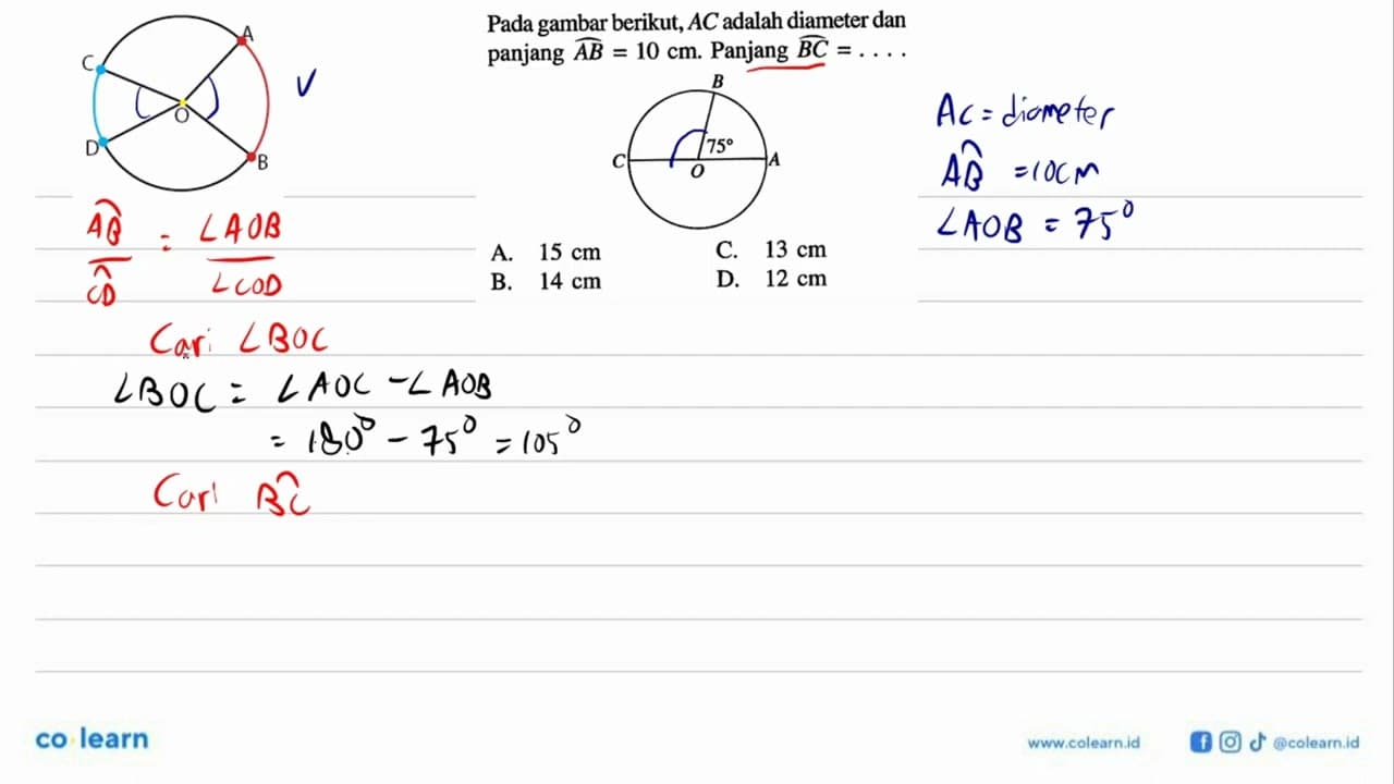 Pada gambar berikut, AC adalah diameter dan panjang AB=10