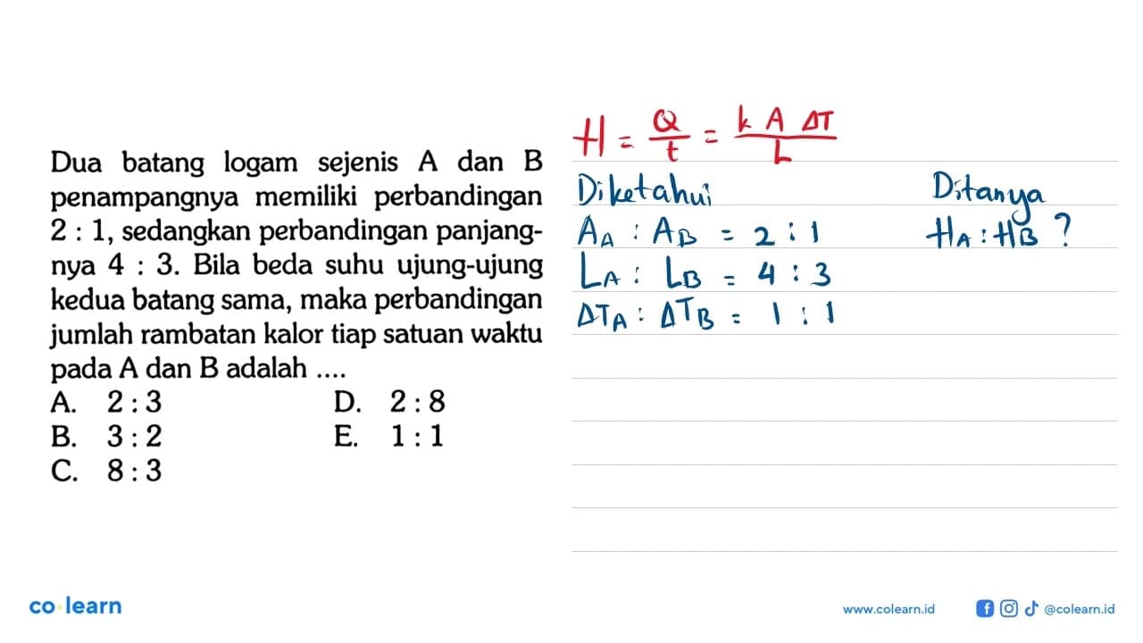 Dua batang logam sejenis A dan B penampangnya memiliki