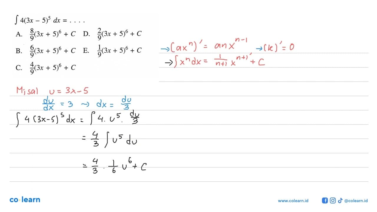 integral 4(3 x-5)^5 dx=...