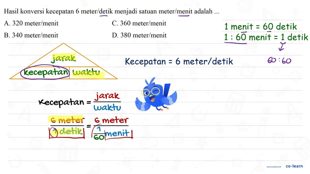 Hasil konversi kecepatan 6 meter/detik menjadi satuan