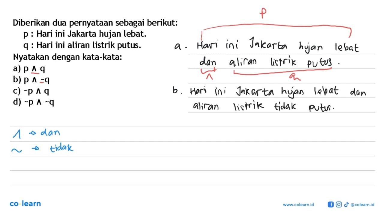 Diberikan dua pernyataan sebagai berikut: p: Hari ini