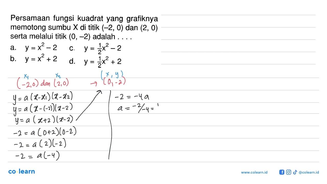 Persamaan fungsi kuadrat yang grafiknya memotong sumbu X di