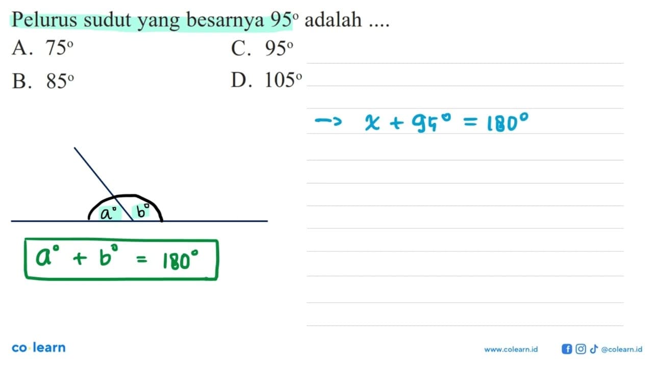 Pelurus sudut yang besarnya 95 adalah ...