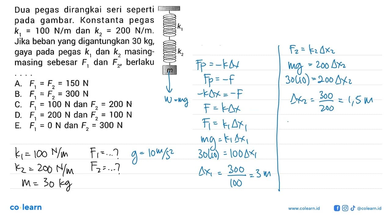 Dua pegas dirangkai seri seperti pada gambar. Konstanta