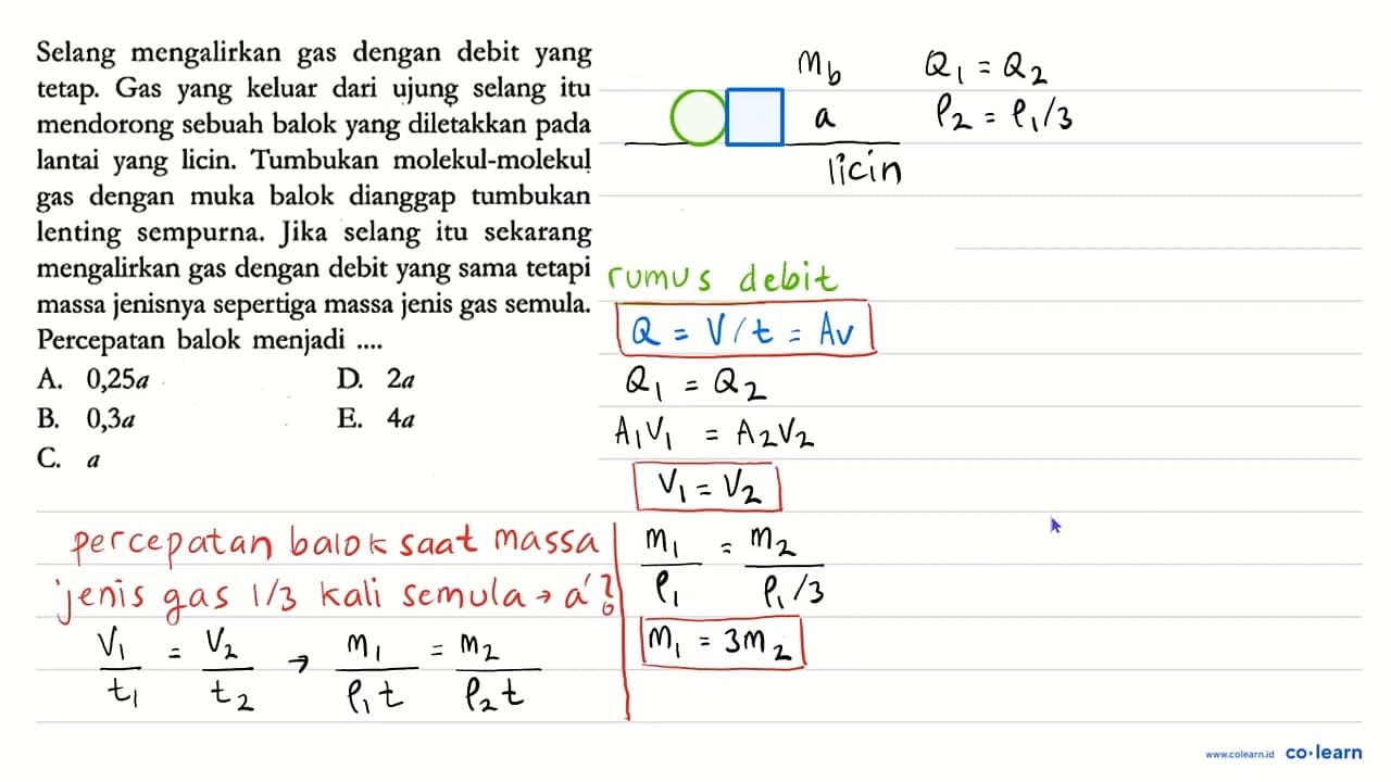 Selang mengalirkan gas dengan debit yang tetap. Gas yang