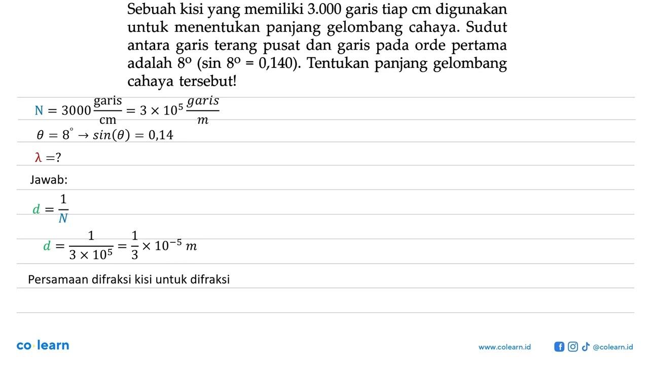 Sebuah kisi yang memiliki 3.000 garis tiap cm digunakan