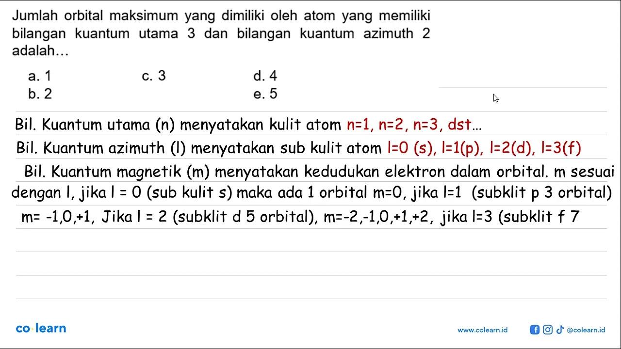 Jumlah orbital maksimum yang dimiliki oleh atom yang