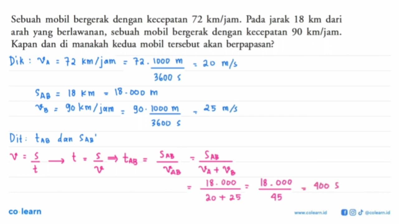 Sebuah mobil bergerak dengan kecepatan 72 km/jam. Pada