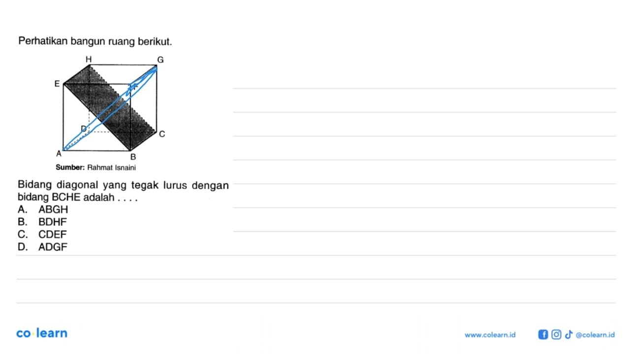 Perhatikan bangun ruang berikut. Bidang diagonal yang tegak