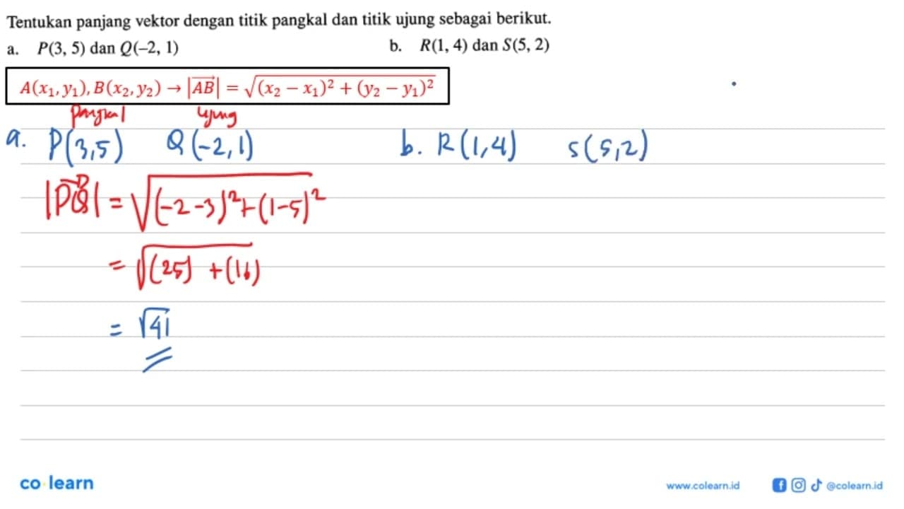 Tentukan panjang vektor dengan titik pangkal dan titik