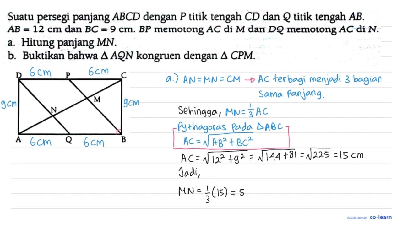 Suatu persegi panjang ABCD dengan P titik tengah CD dan Q