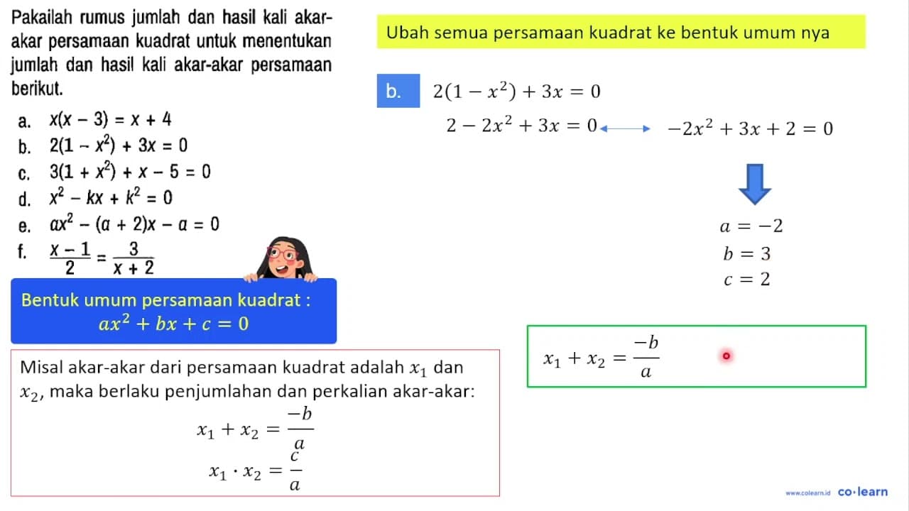 Pakailah rumus jumlah dan hasil kali akarakar persamaan