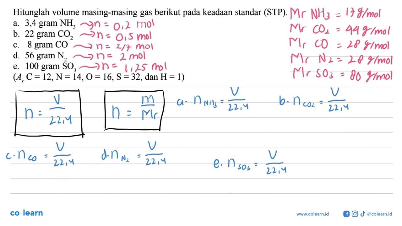 Hitunglah volume masing-masing gas berikut pada keadaan