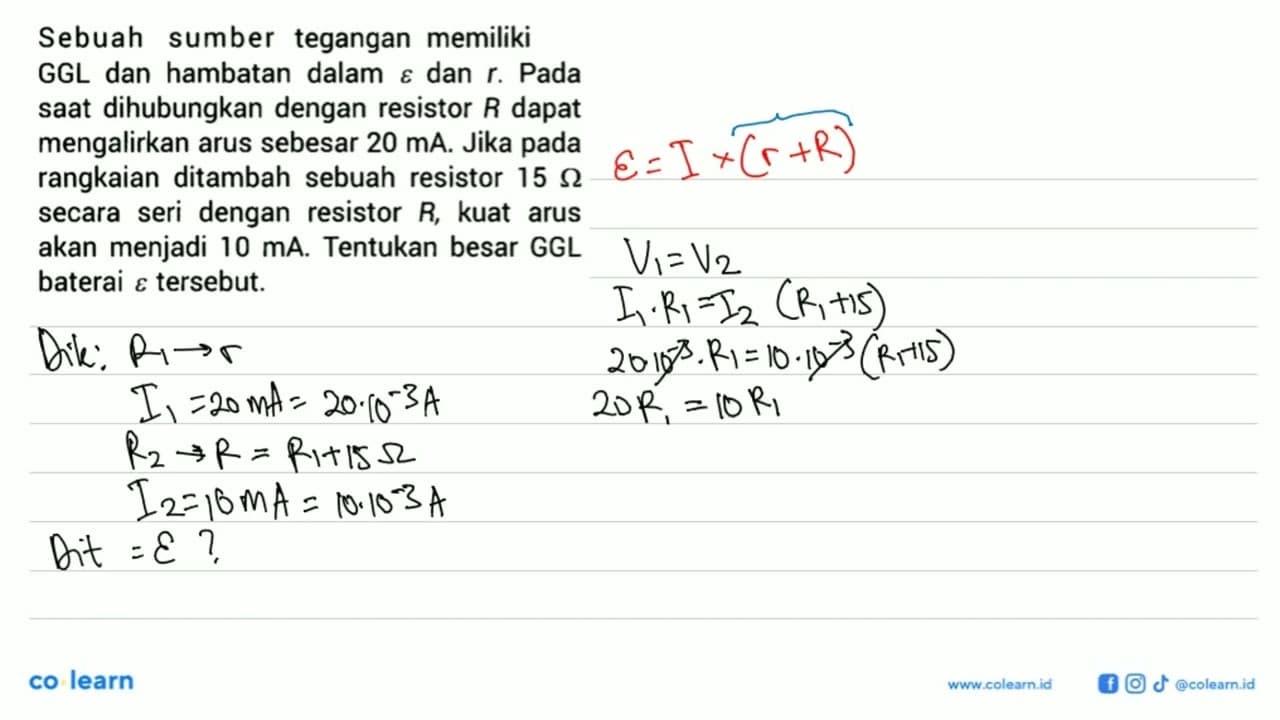 Sebuah sumber tegangan memiliki GGL dan hambatan dalam