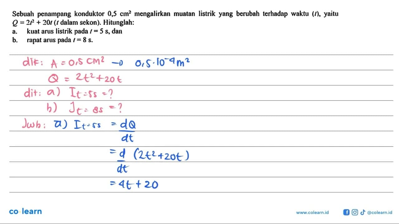 Sebuah penampang konduktor 0,5 cm^2 mengalirkan muatan