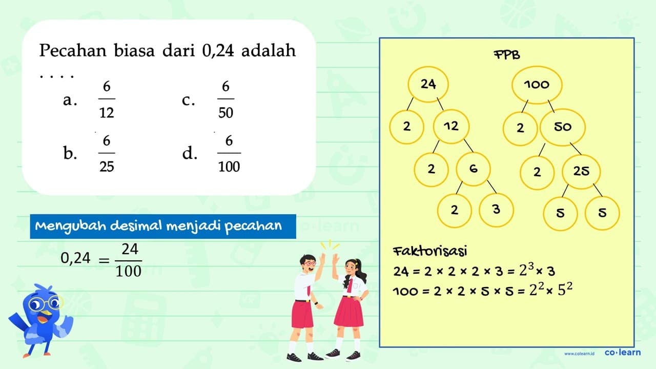 Pecahan biasa dari 0,24 adalah . . . .