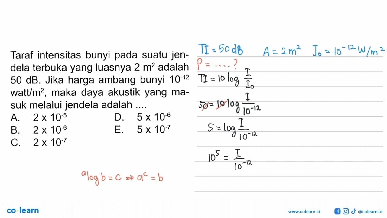 Taraf intensitas bunyi pada suatu jendela terbuka yang