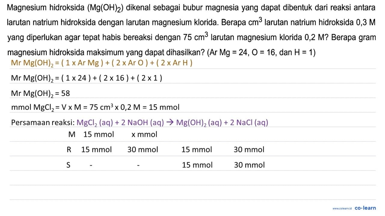 Magnesium hidroksida (Mg(OH)_(2)) dikenal sebagai bubur