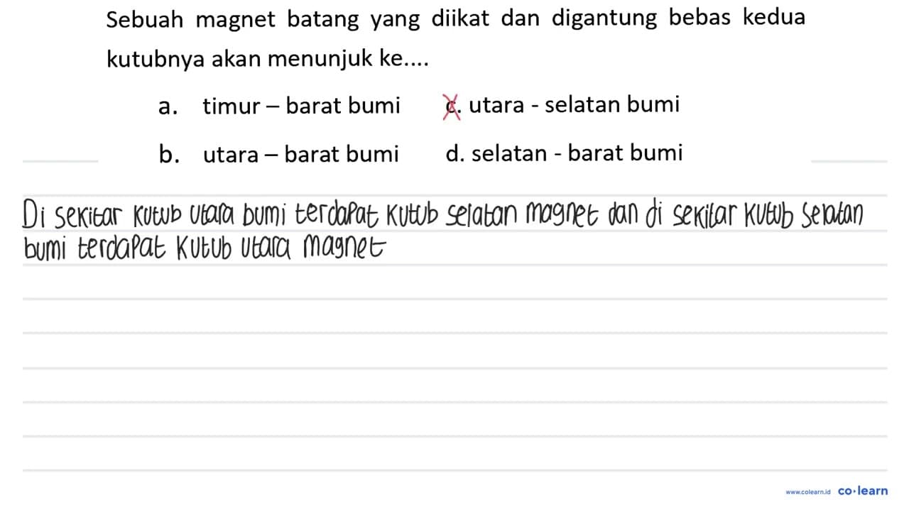 Sebuah magnet batang yang diikat dan digantung bebas kedua