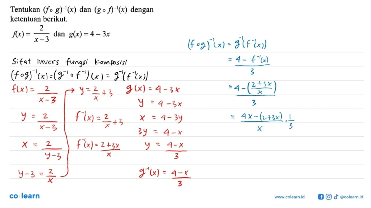 Tentukan (f o g)^(-1)(x) dan (g o f)^(-1)(x) dengan