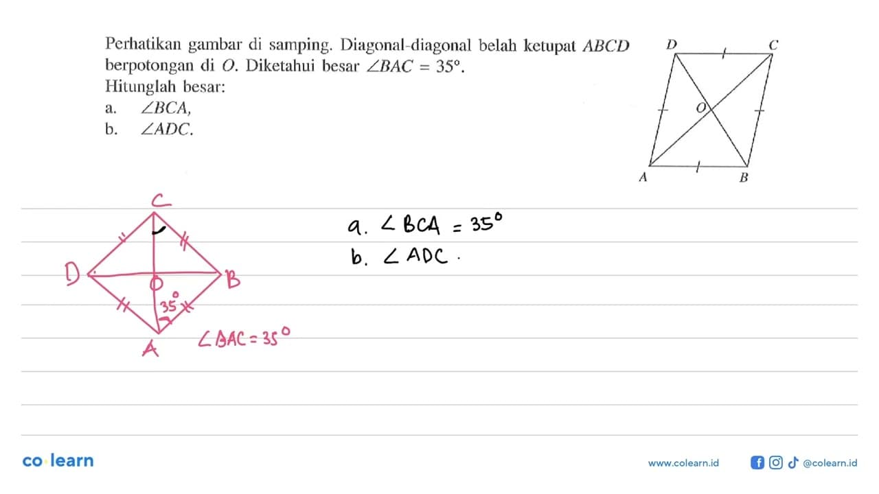 Perhatikan gambar di samping. Diagonal-diagonal belah