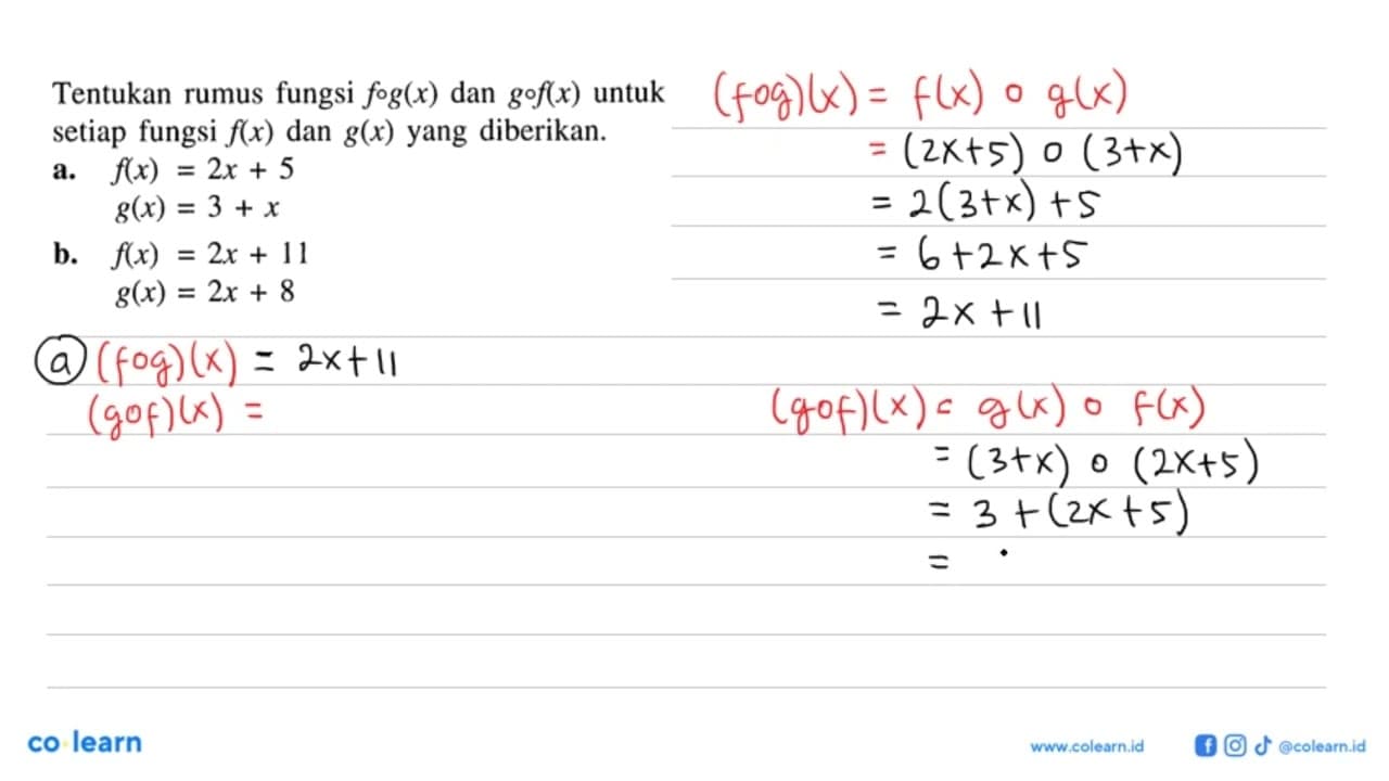 Tentukan rumus fungsi fog(x) dan gof(x) untuk setiap fungsi