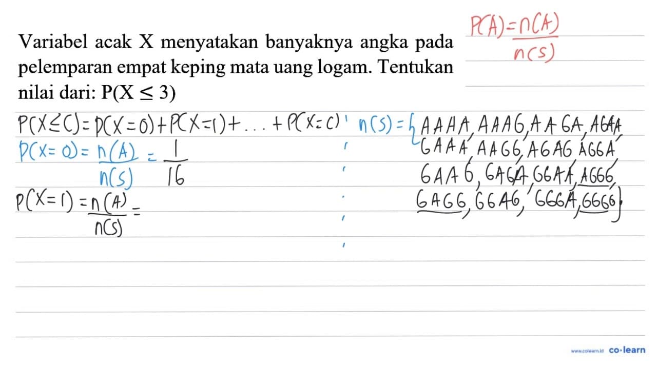 Variabel acak X menyatakan banyaknya angka pada pelemparan