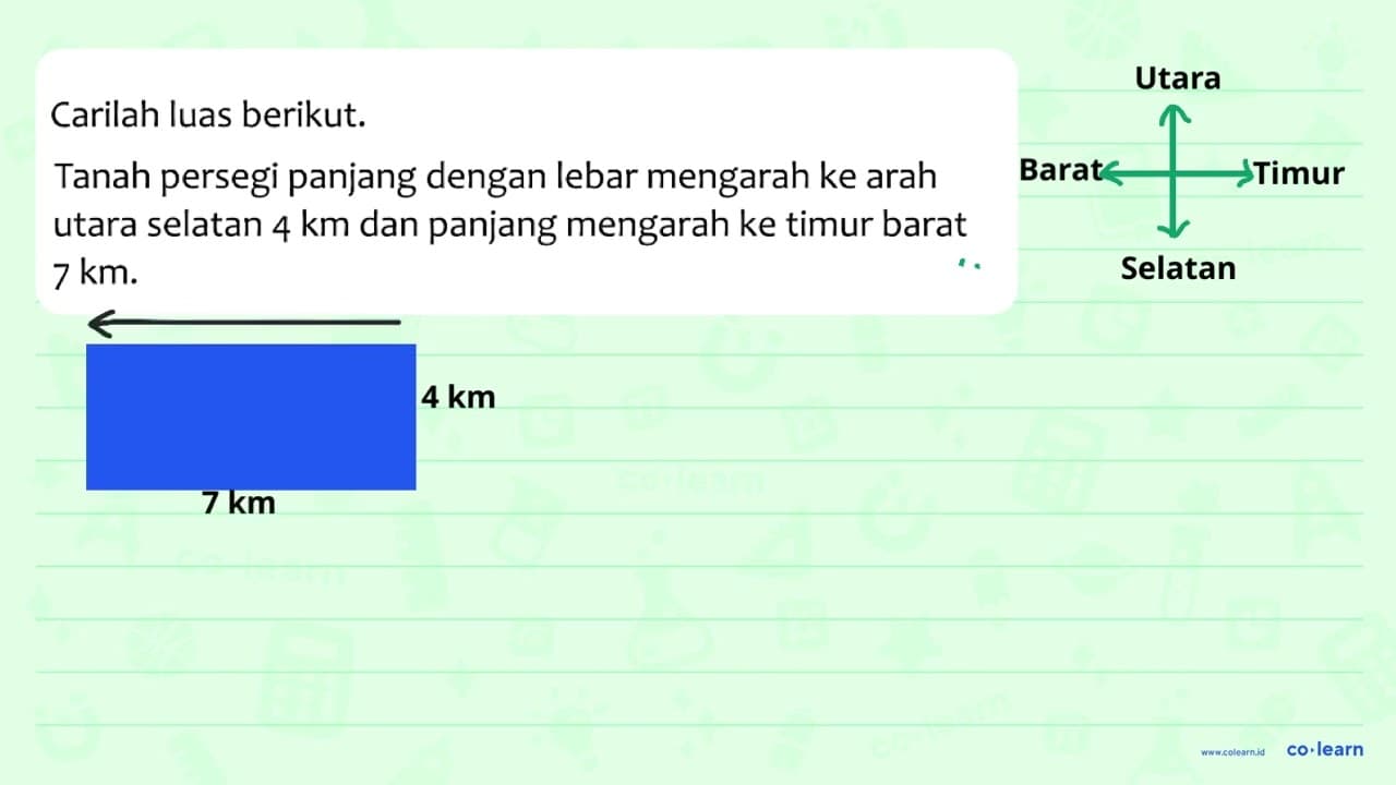 Carilah luas berikut. Tanah persegi panjang dengan lebar