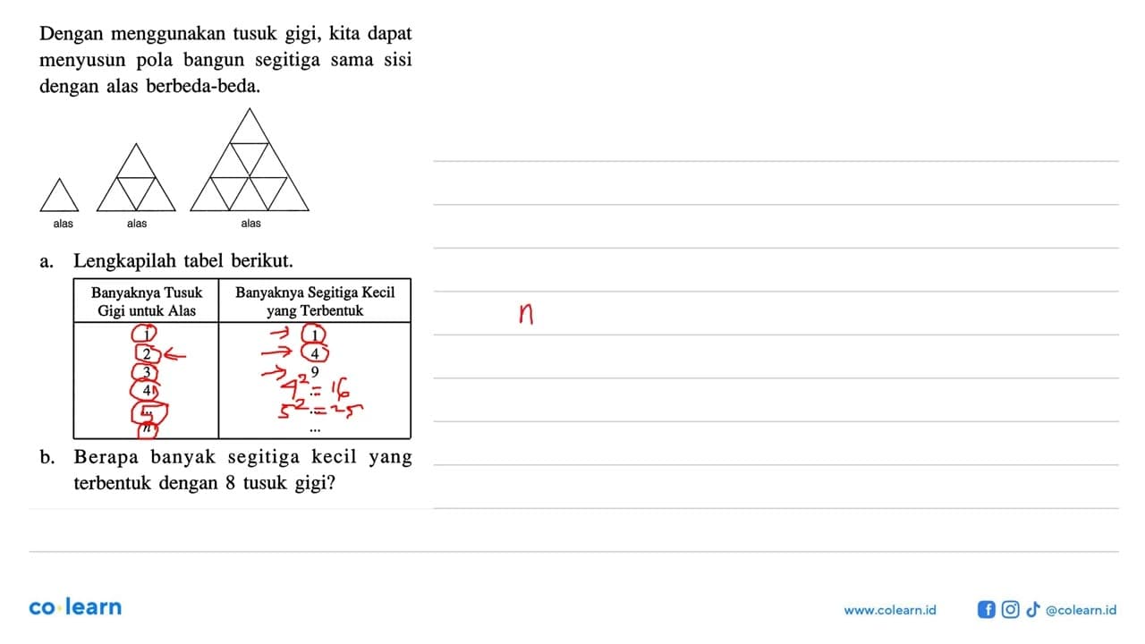 Dengan menggunakan tusuk gigi, kita dapat bangun segitiga