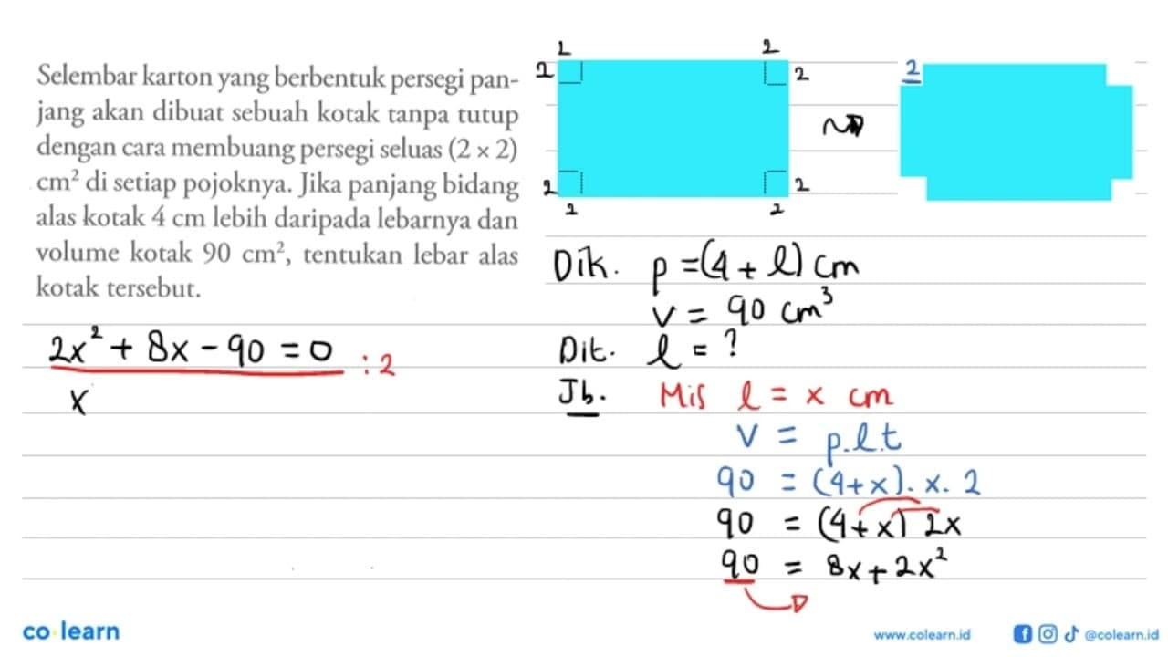 Selembar karton yang berbentuk persegi pan-jang akan dibuat