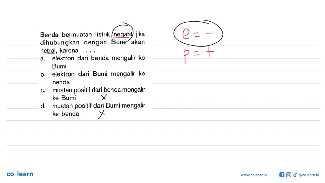 Benda bermuatan listrik negatif jika dihubungkan dengan