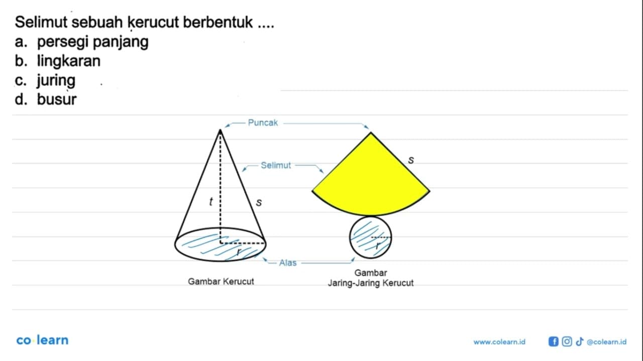 Selimut sebuah kerucut berbentuk....