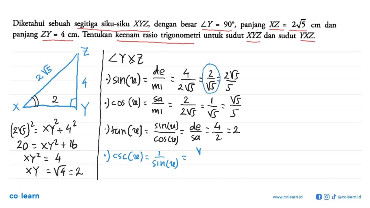 Diketahui sebuah segitiga siku-siku XYZ, dengan besar sudut