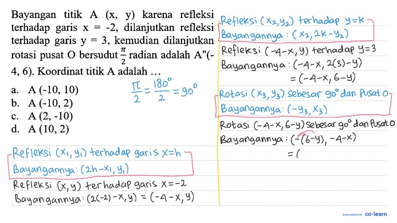 Bayangan titik A(x, y) karena refleksi terhadap garis x=-2