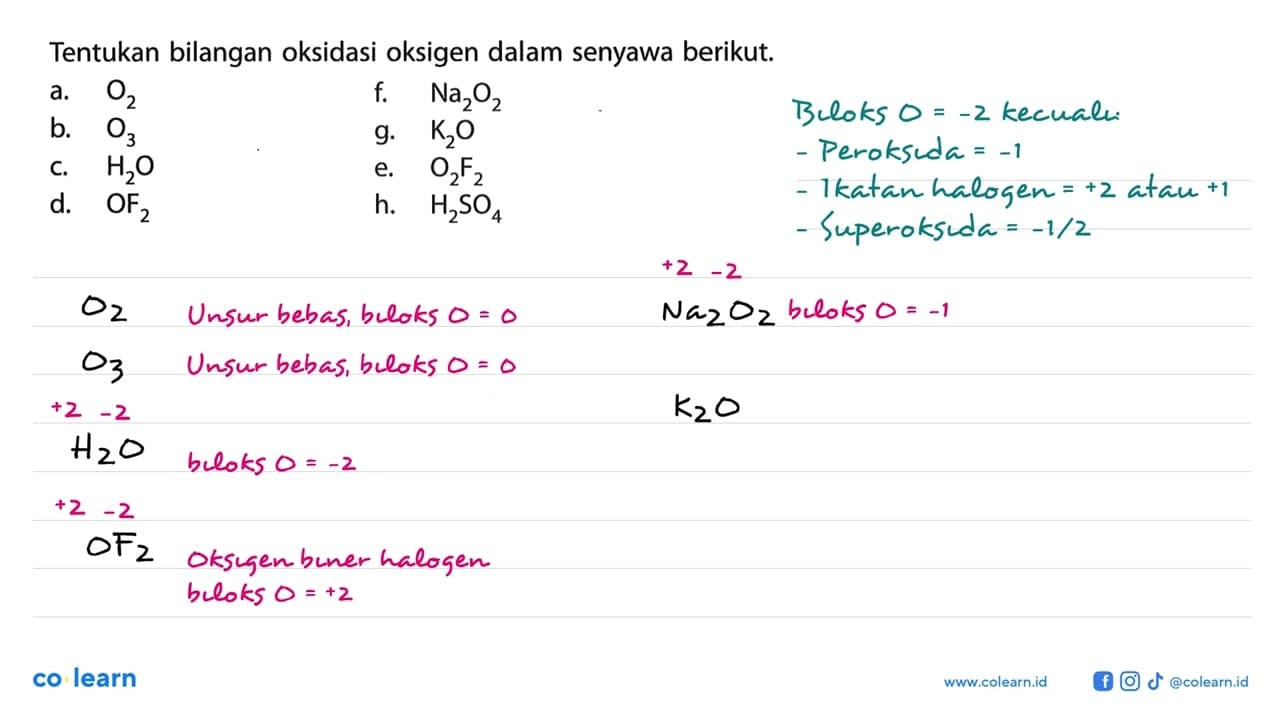 Tentukan bilangan oksidasi oksigen dalam senyawa berikut.a.