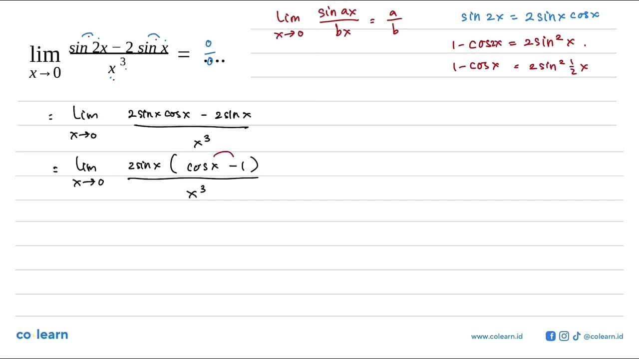 lim x->0 (sin 2x-2sin x)/x^3=...