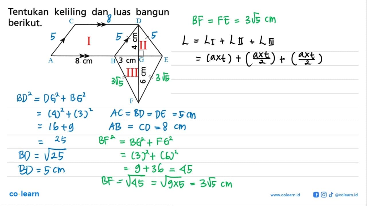 Tentukan keliling dan luas bangun berikut. 4 cm 8 cm 3 cm 6