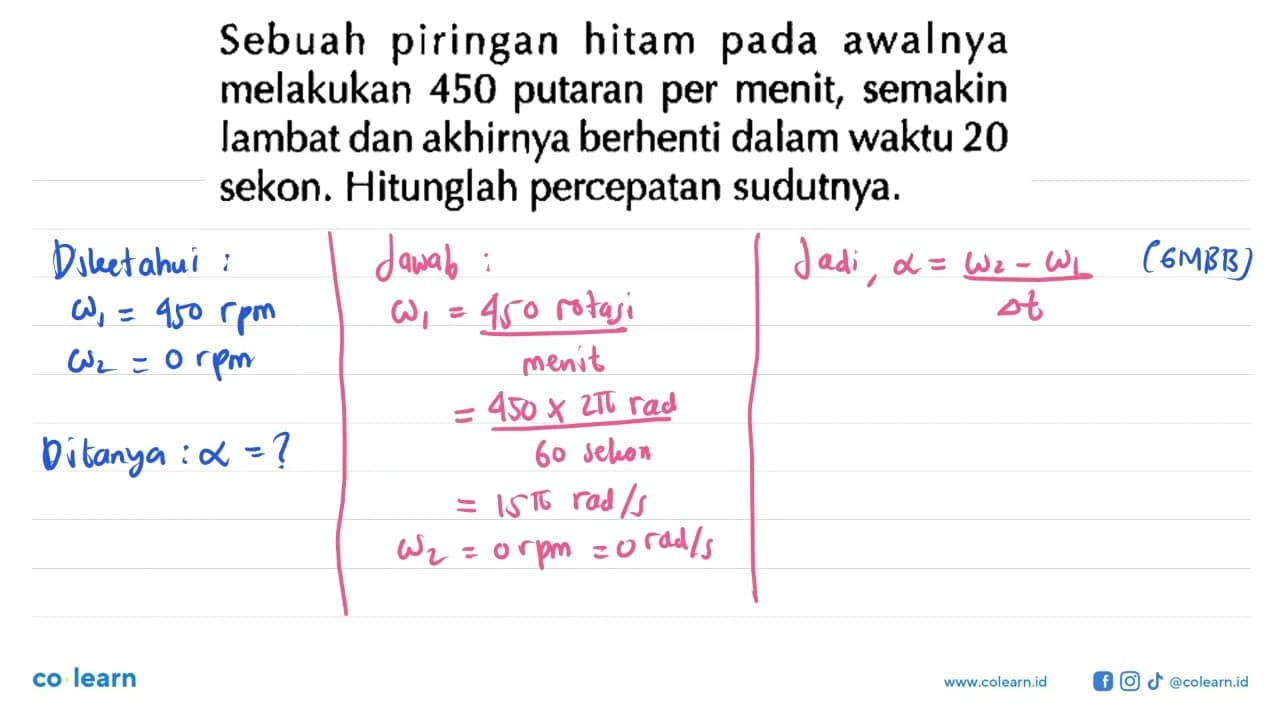 Sebuah piringan hitam pada awalnya melakukan 450 putaran