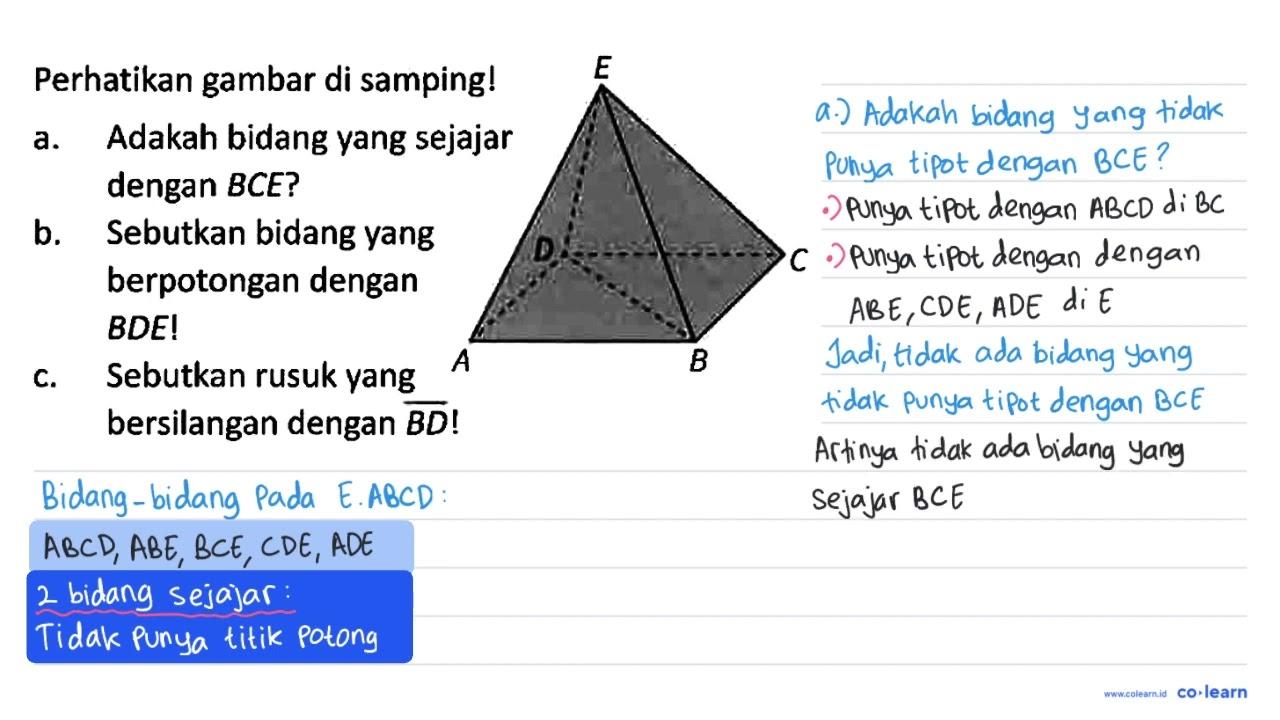 Perhatikan gambar di samping! E A B C D a. Adakah bidang