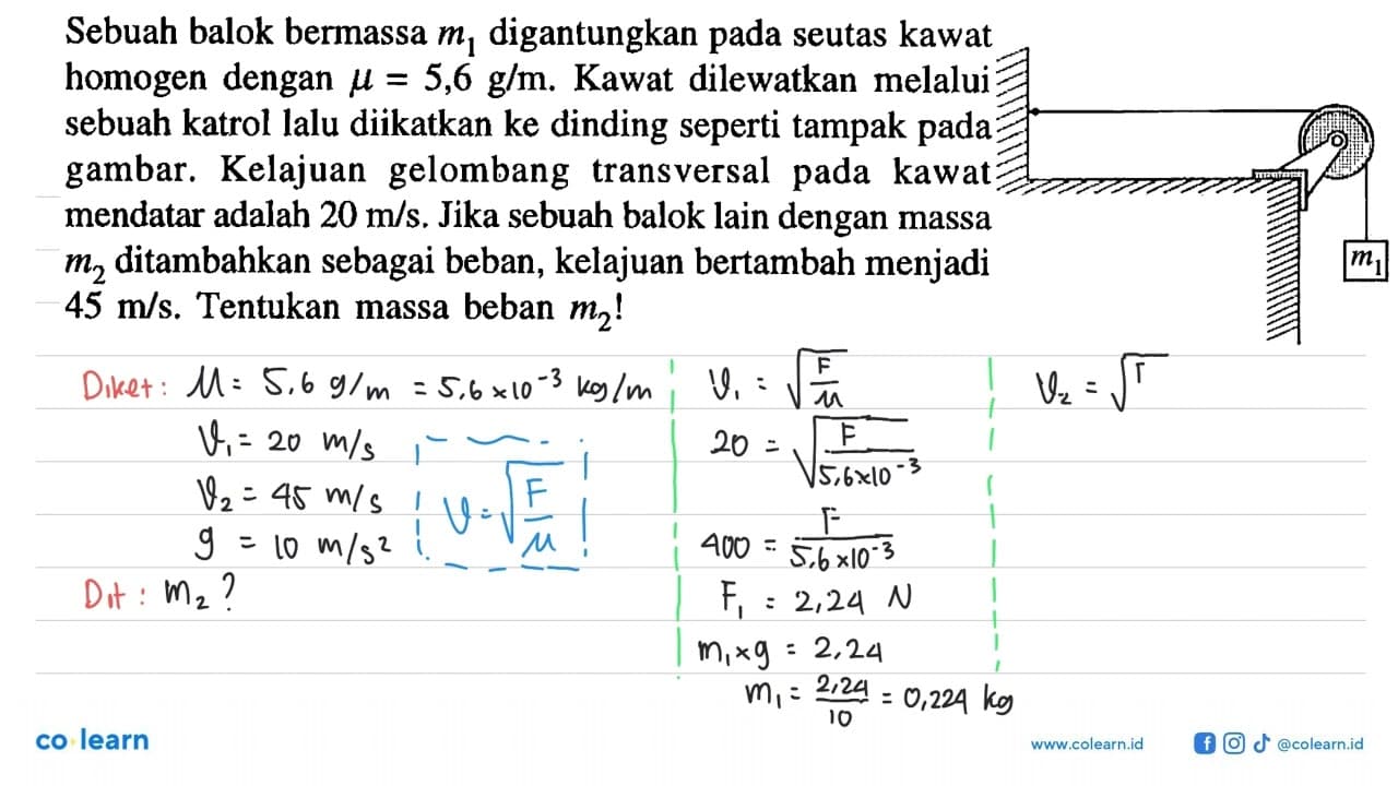 Sebuah balok bermassa m1 digantungkan pada seutas kawat