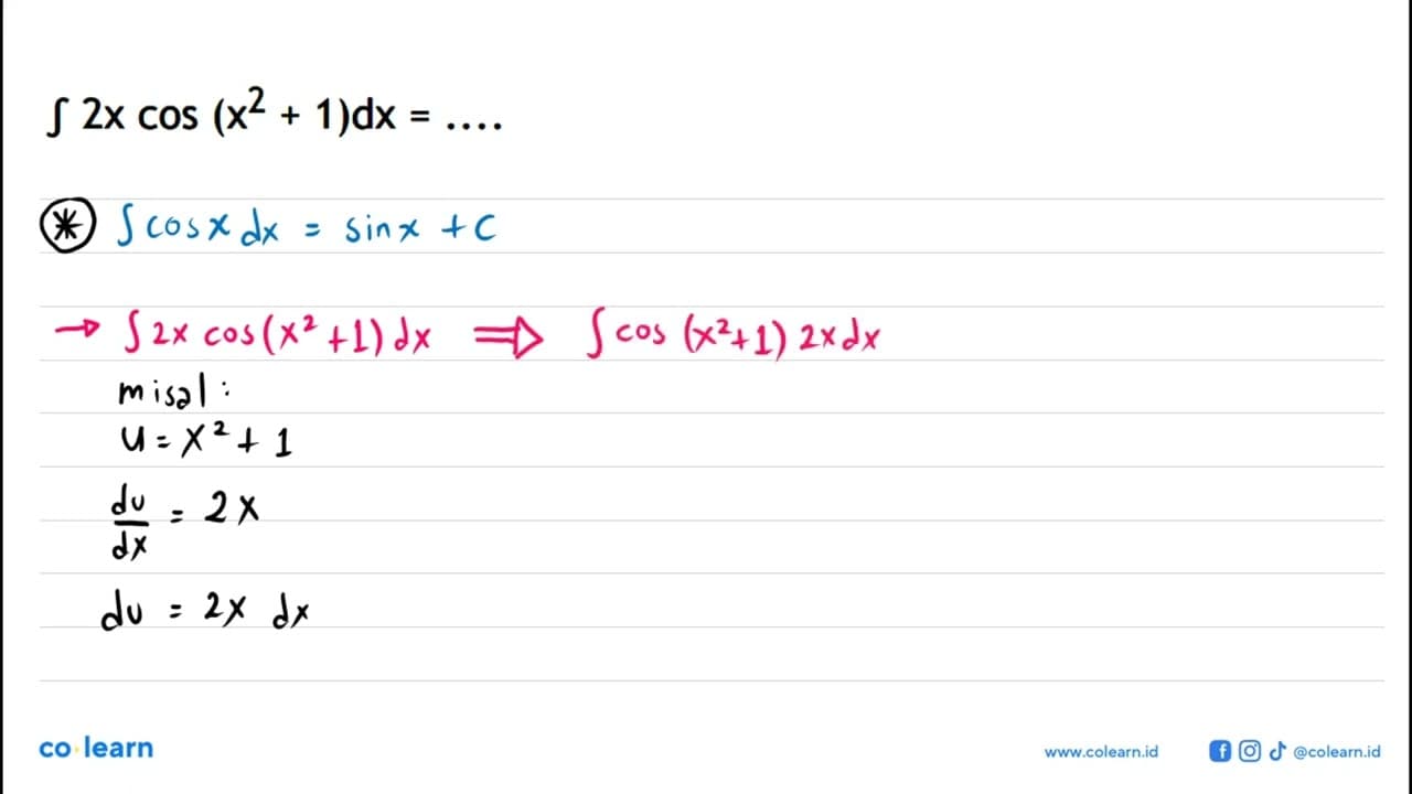 integral 2x cos (x^2+1) dx= ....