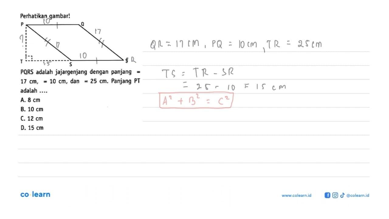 Perhatikan gambar!PQRS adalah jajargenjang dengan panjang =