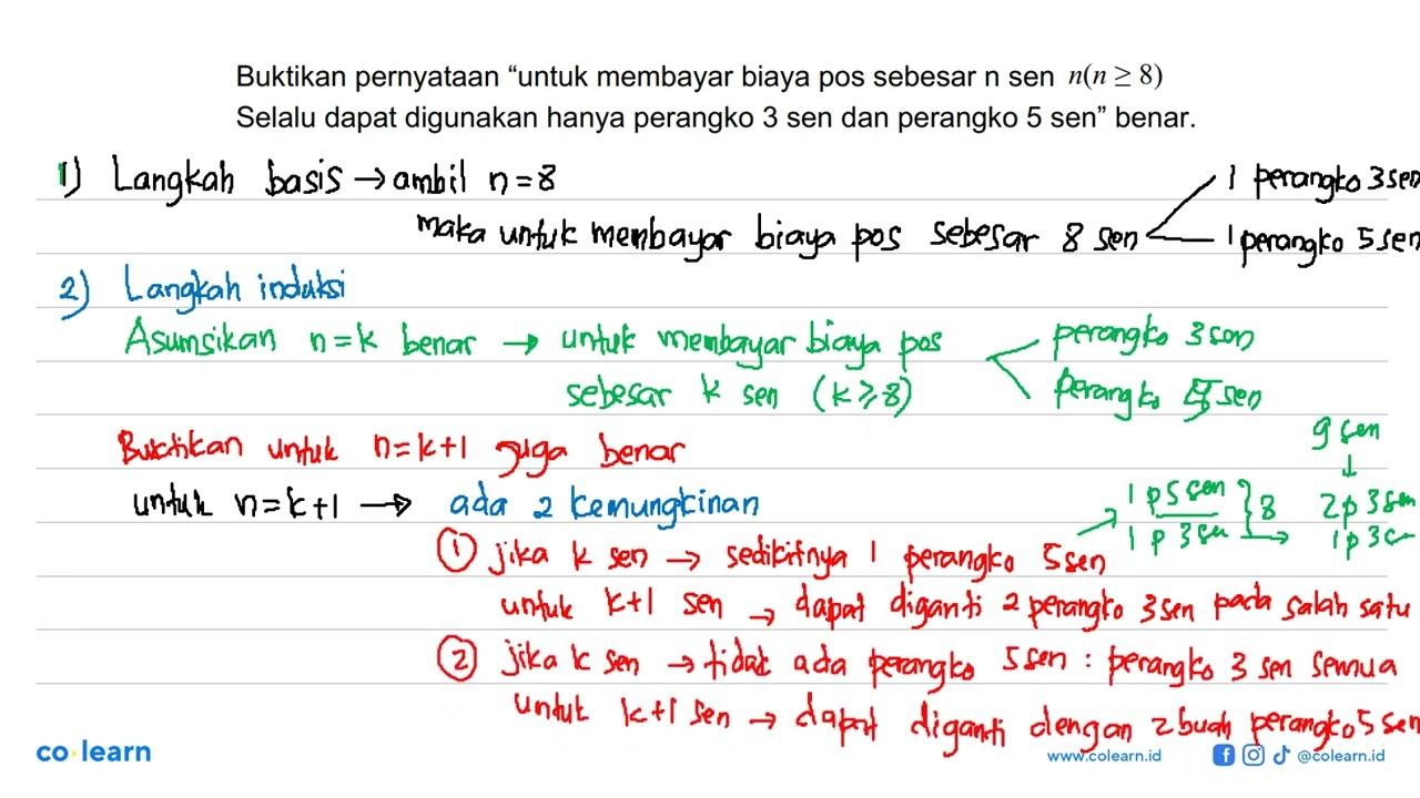 Buktikan pernyataan "untuk membayar biaya pos sebesar n sen