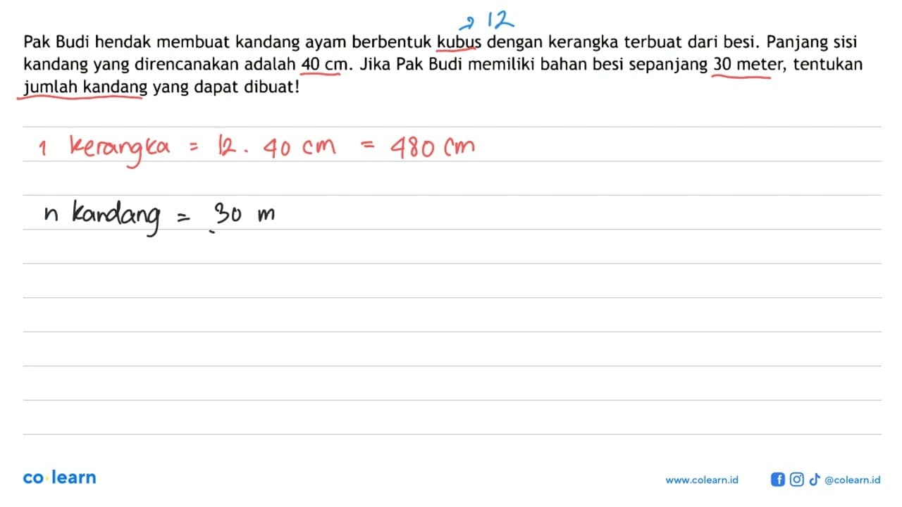 Pak Budi hendak membuat kandang ayam berbentuk kubus dengan