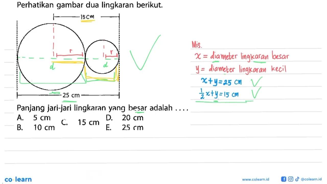 Perhatikan gambar dua lingkaran berikut. Panjang jari-jari