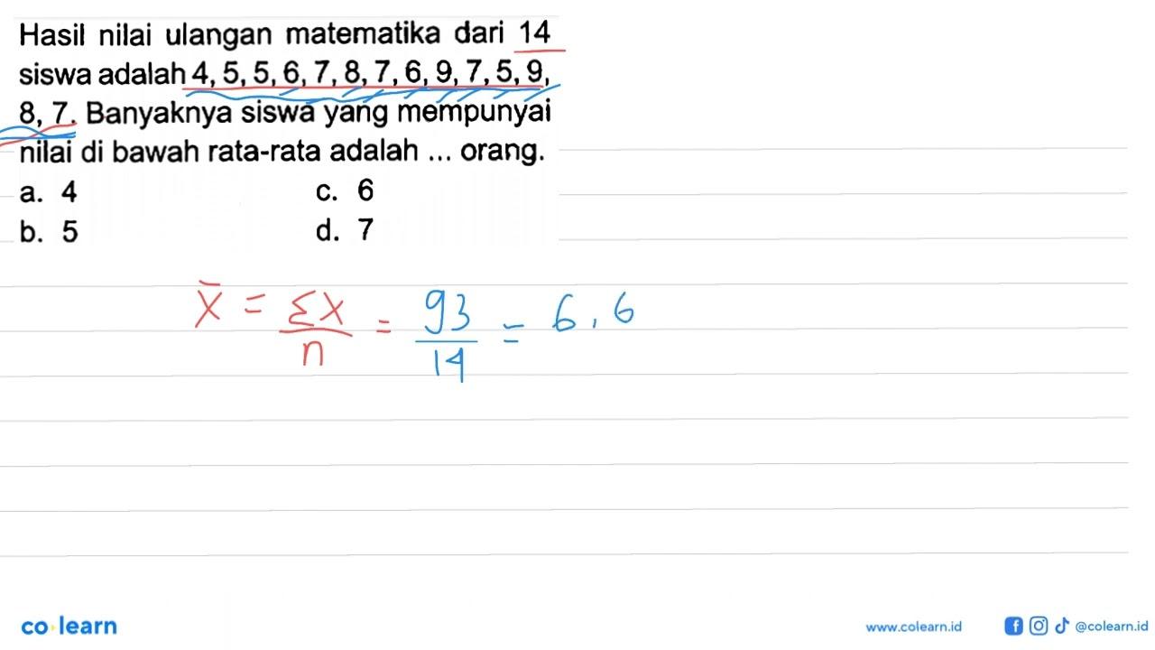 Hasil nilai ulangan matematika dari 14 siswa adalah