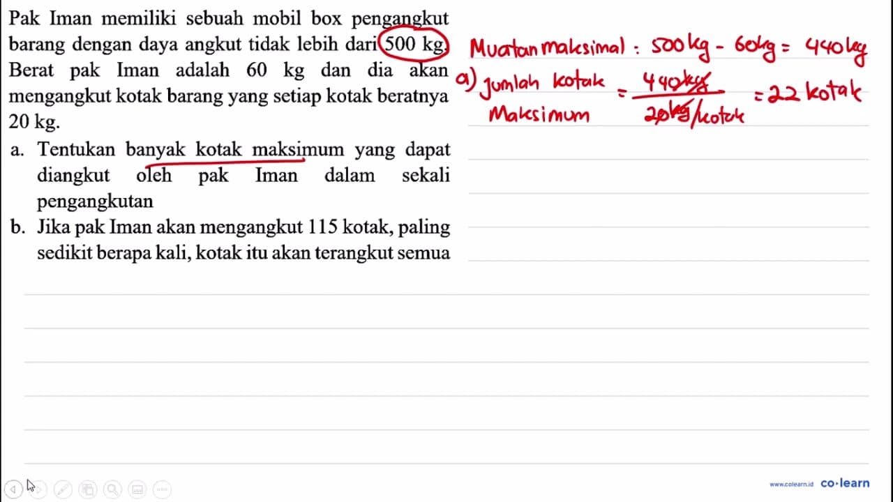 Pak Iman memiliki sebuah mobil box pengangkut barang dengan