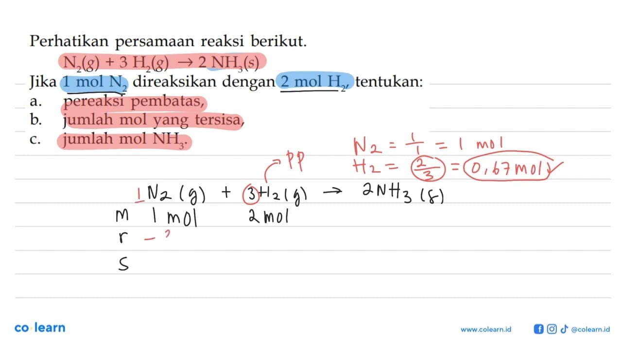 Perhatikan persamaan reaksi berikut.N2(g)+3H2(g) ->