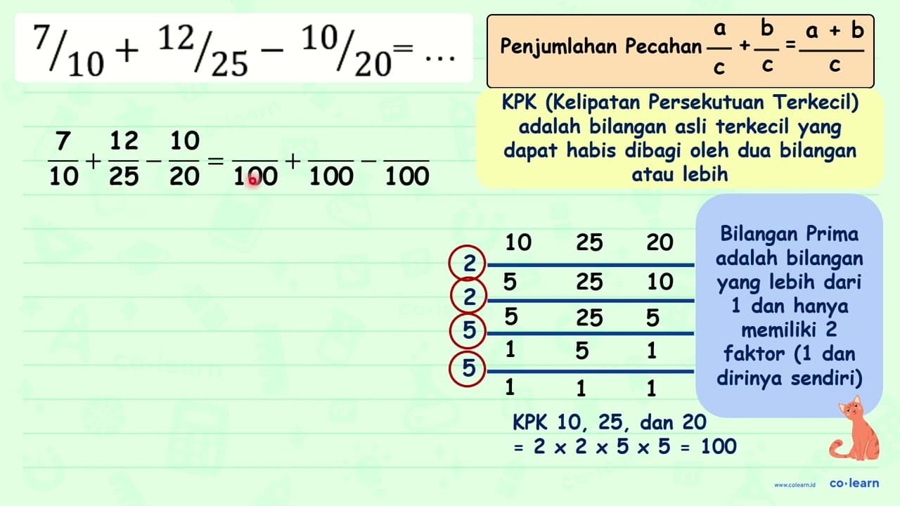 7 / 10+12 / 25-10 / 20=...